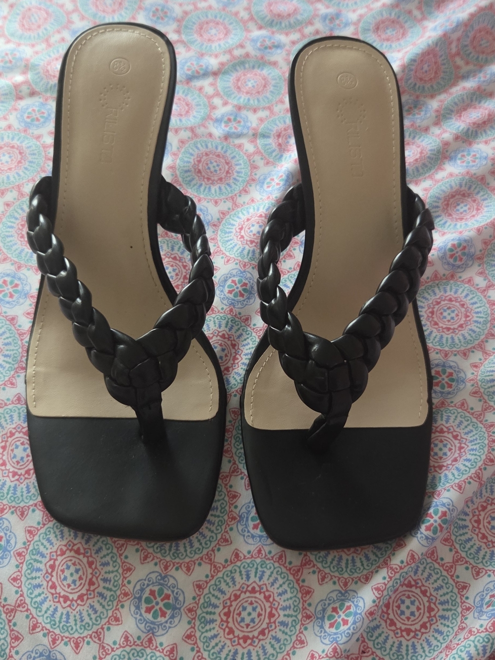 Black Braided Thong Sandals for Women